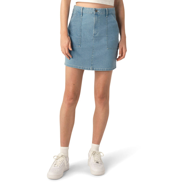 W HIGH RISE DENIM CARPENTER SKIRT
