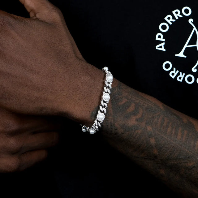 APORRO PEARL ICED CUBAN BRACELET - 8MM