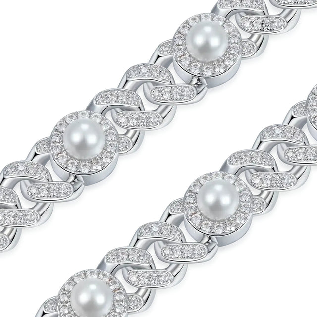 APORRO PEARL ICED CUBAN BRACELET - 8MM