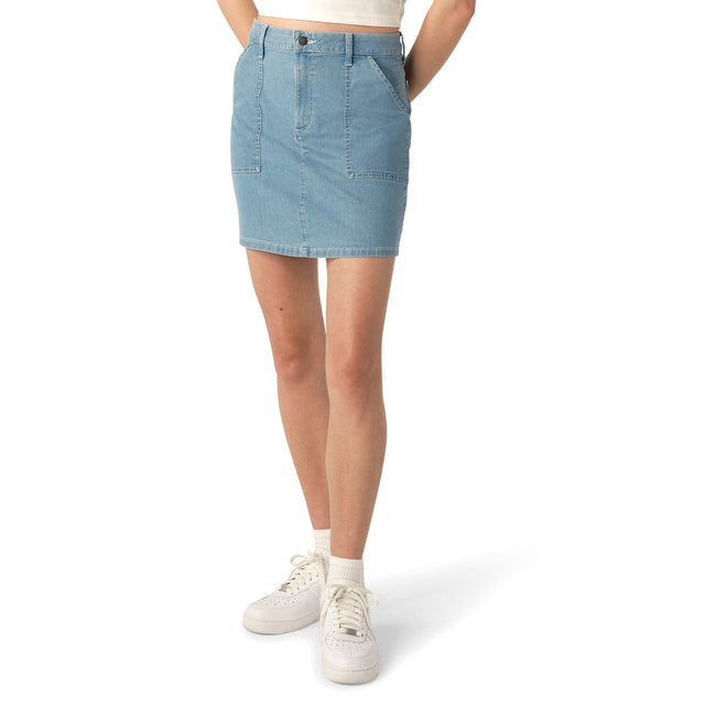 W HIGH RISE DENIM CARPENTER SKIRT